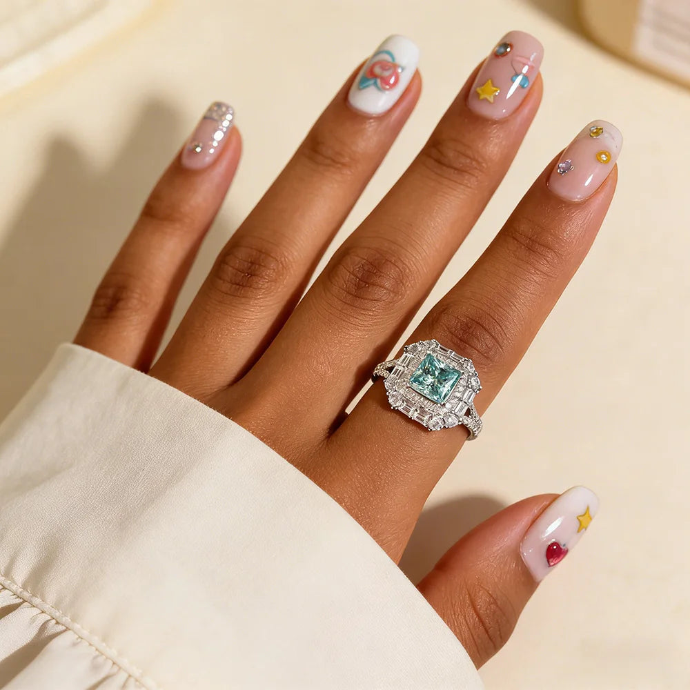 1ct Princess Paraiba Moissanite Rings for Women Gift Solid s925 Silver Blue Green Lab Diamond Eternity Rings Plated 18K Jewelry - Madeinsea©