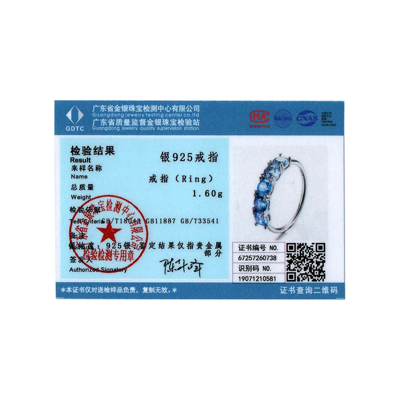 BISAER 925 Sterling Silver Sea Blue Ring Stackable Eternity Band Plated White Gold for Women Wedding Fine Jewelry EFR706