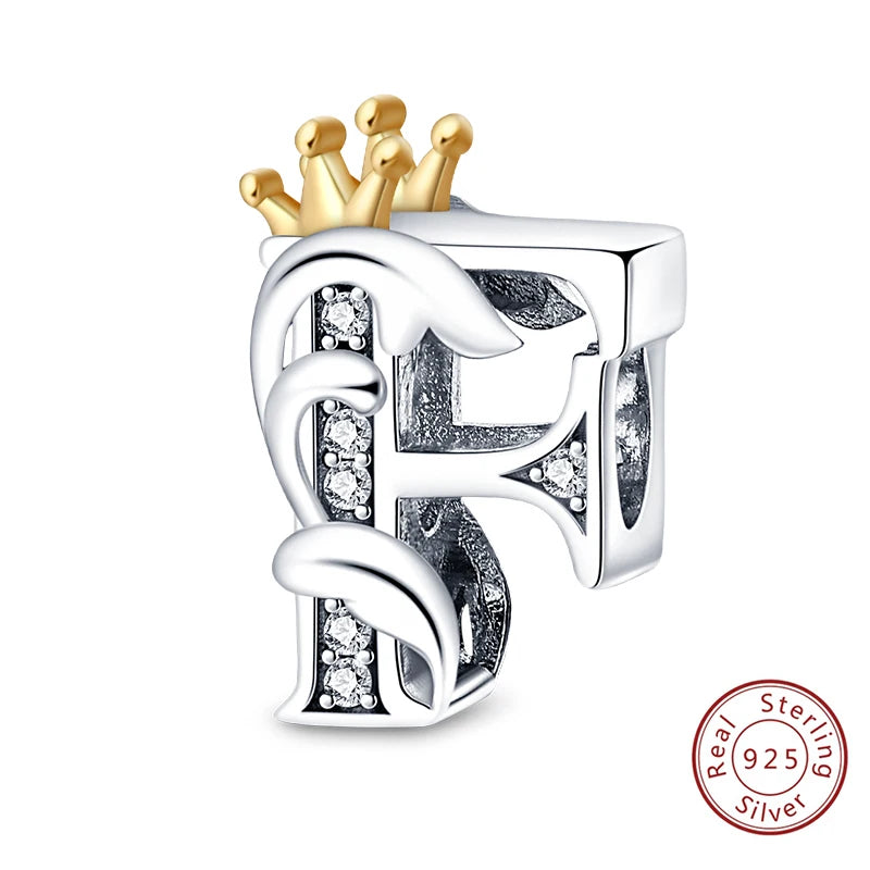 925 Sterling Silver 26 Alphabet A-Z Crown Letters Charms Bead Fit Original Bracelet Fine DIY Charm For Woman Anniversary Jewelry