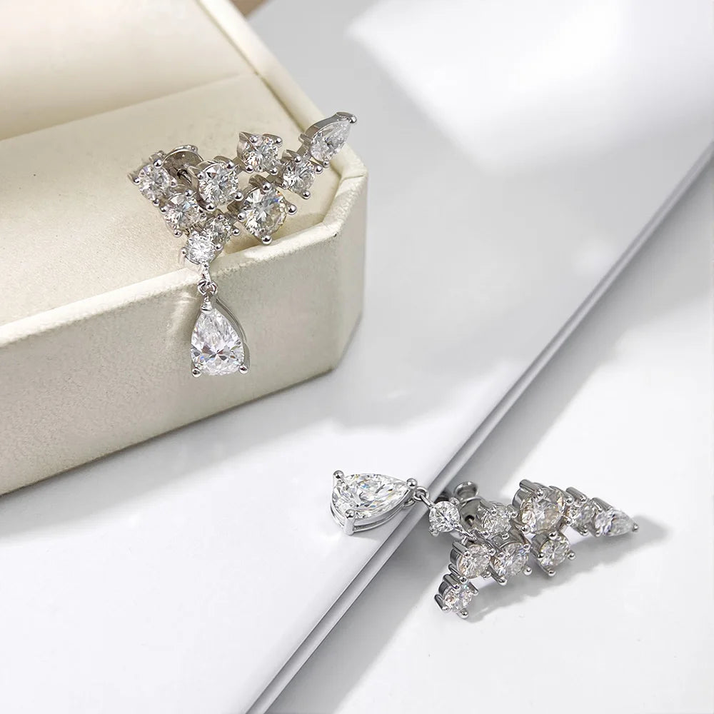 Serenity 6.1ct D Color All Moissanite Earrings for Women 100% S925 Sterling Silver Plated 18K Lab Diamond Pear Cut Drop Earrings