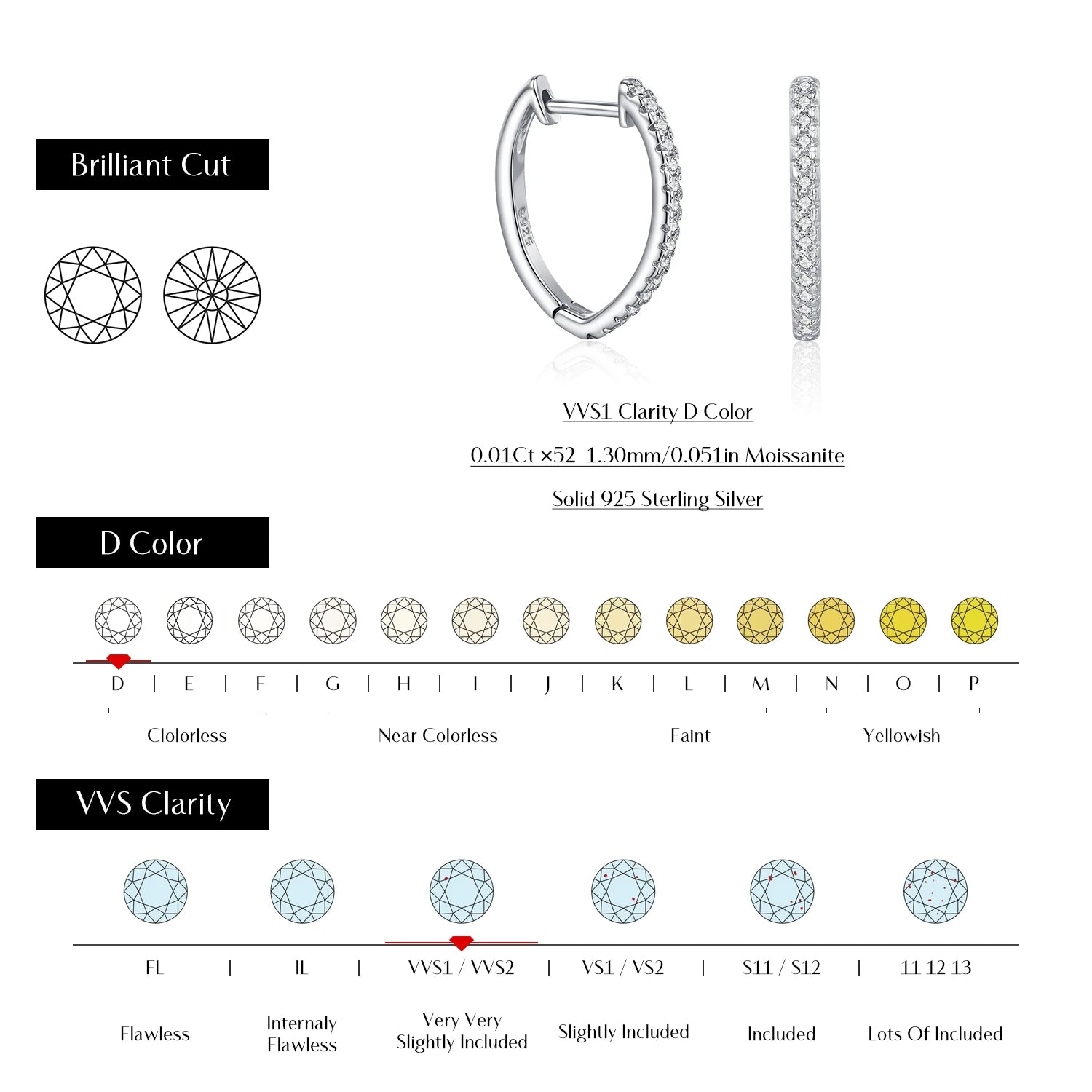 MODIAN D Color Moissanite 925 Sterling Silver Geometric Stackable Fashion Thin Hoop Earring For Women Dating Fine Jewelry