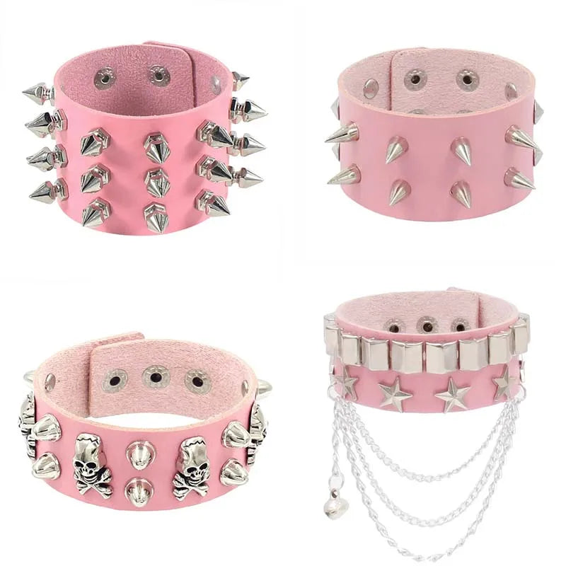 Vintage Leather Bracelets Punk Row Cuspidal Spikes Rivet Stud Wide Cuff PU Leather Punk Gothic Rock Unisex goth accessories