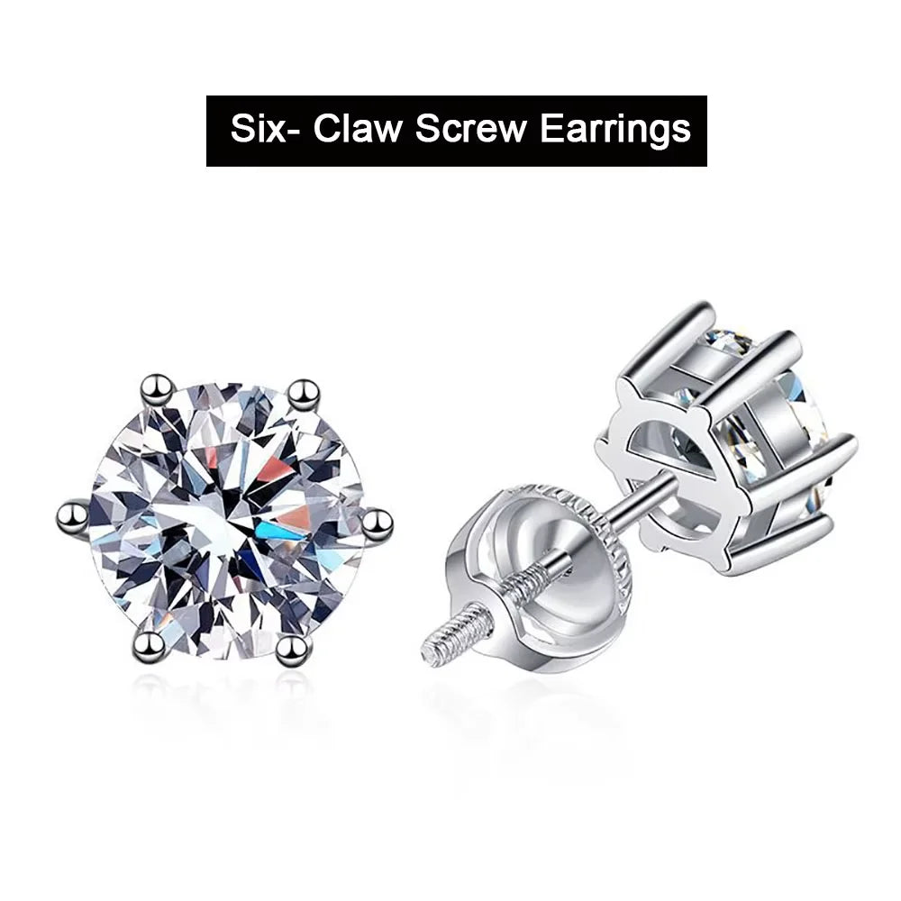 Serenity  0.5ct 1ct 2ct D Color Moissanite Screw Earrings For Women S925 Sterling Silver Plated 18K Stud Earrings Fine Jewelry