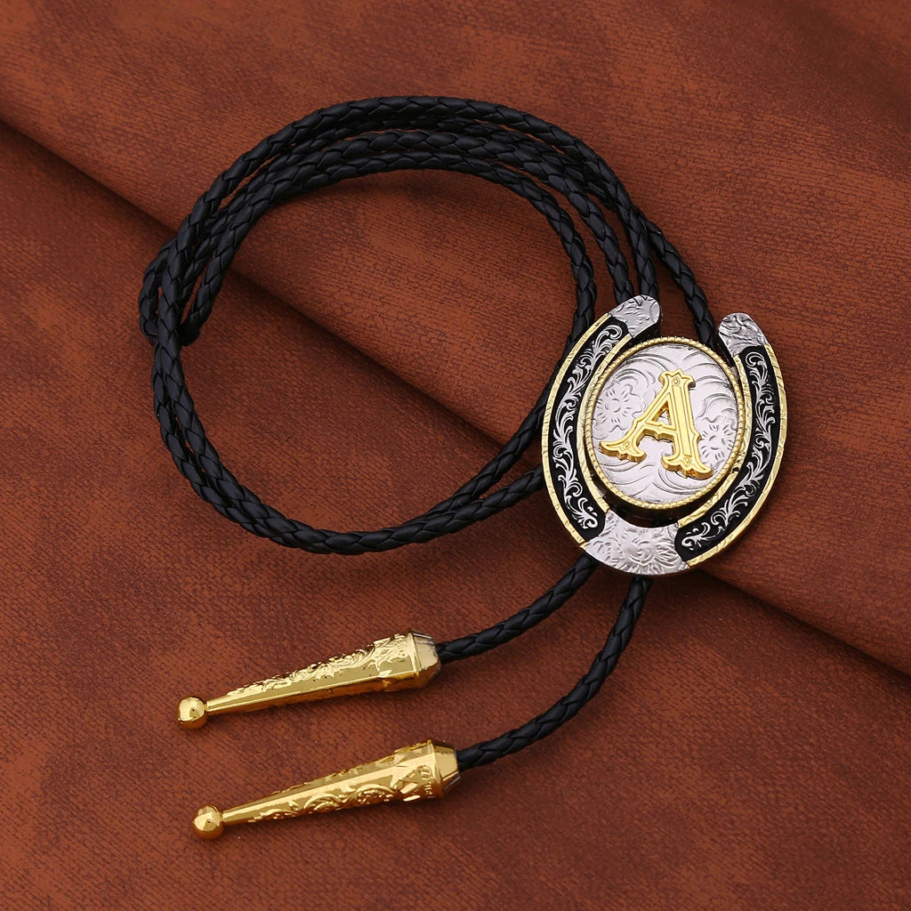 European and American horseshoe letters bolo tie large
