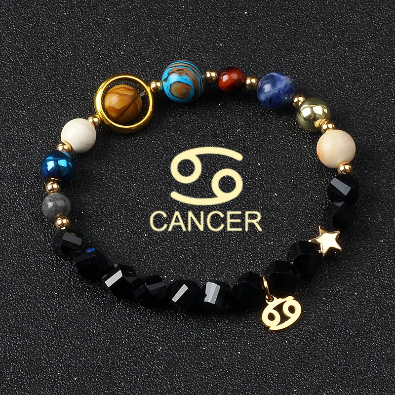Universe Galaxy Eight Planets 12 Constellation Bracelets for Women Natural Stone Solar System Bracelets Libra Virgo Leo Jewelry - Madeinsea©
