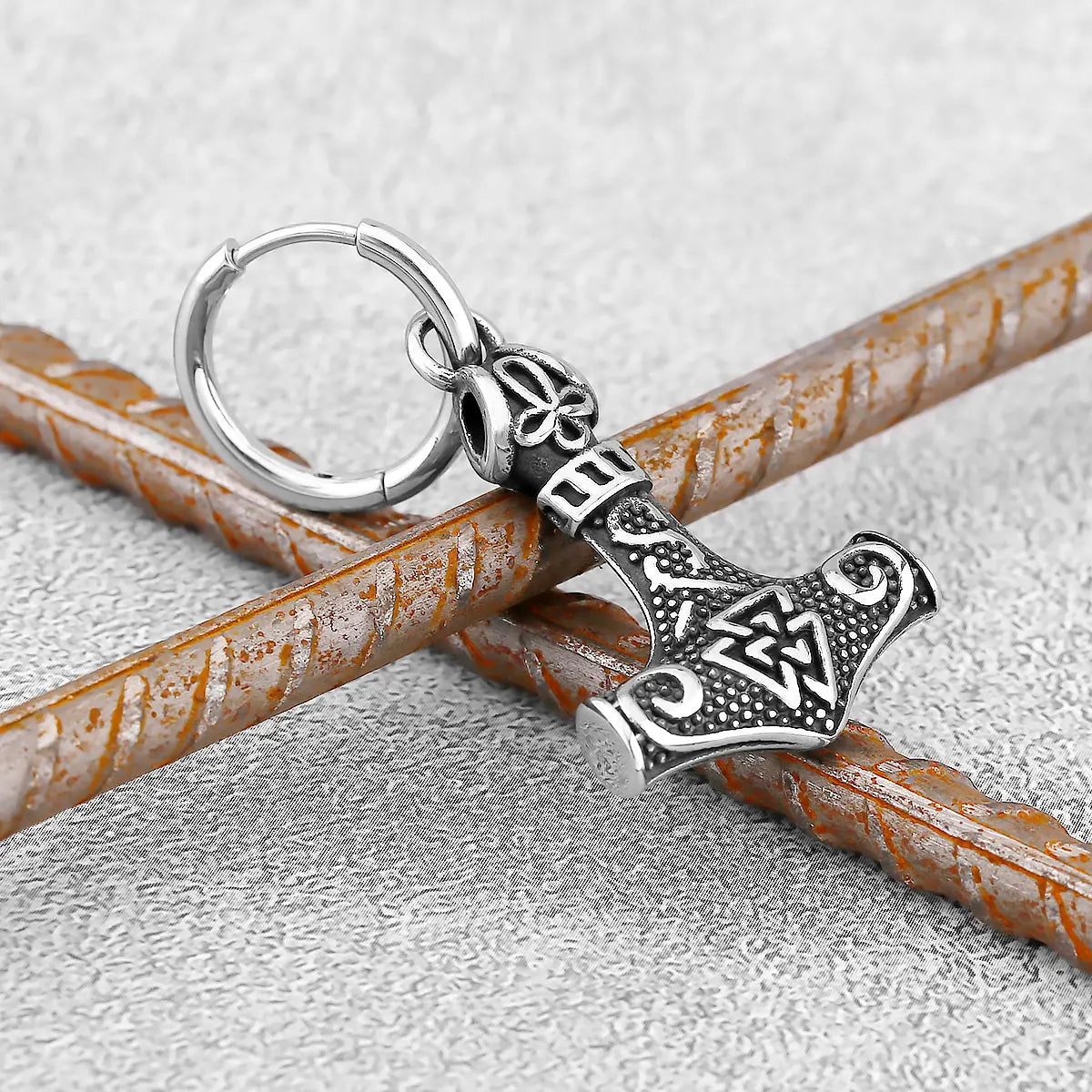 Men's Classic Stainless Steel Thor's Hammer Viking Earrings Fashion Vintage Amulet Jewelry Studs Teen Party Gifts Wholesale - Madeinsea©