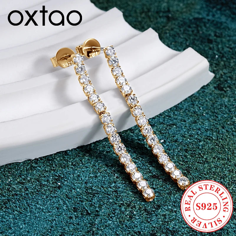 OXTAO 2.5mm Moissanite Dangle Earring Female Jewelry Real 925 Silver Long Chandelier Earrings Wedding Fine Gewelry Gift