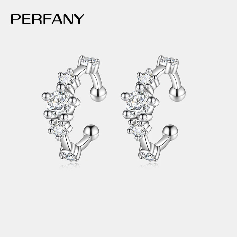 PERFANY 0.64CT All Moissanite Clip Earrings Women's 100% Pure Silver Minimalist Design Laboratory Diamond Hip Hop Party Jewelry