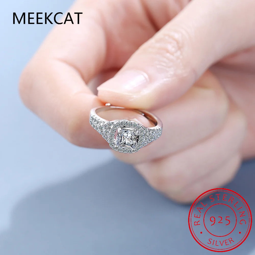 2023 Real 925 Sterling Silver Simple Square Clear CZ Charm Finger Rings For Women Wedding Engagement Jewelry RHR718