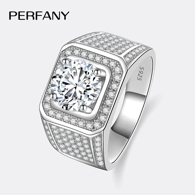 PERFANY 2/5CT Moissanite Ring for Men S925 Pure Silver Set With Bright Diamonds Engagement Ring Luxury Wedding Jewelry - Madeinsea©