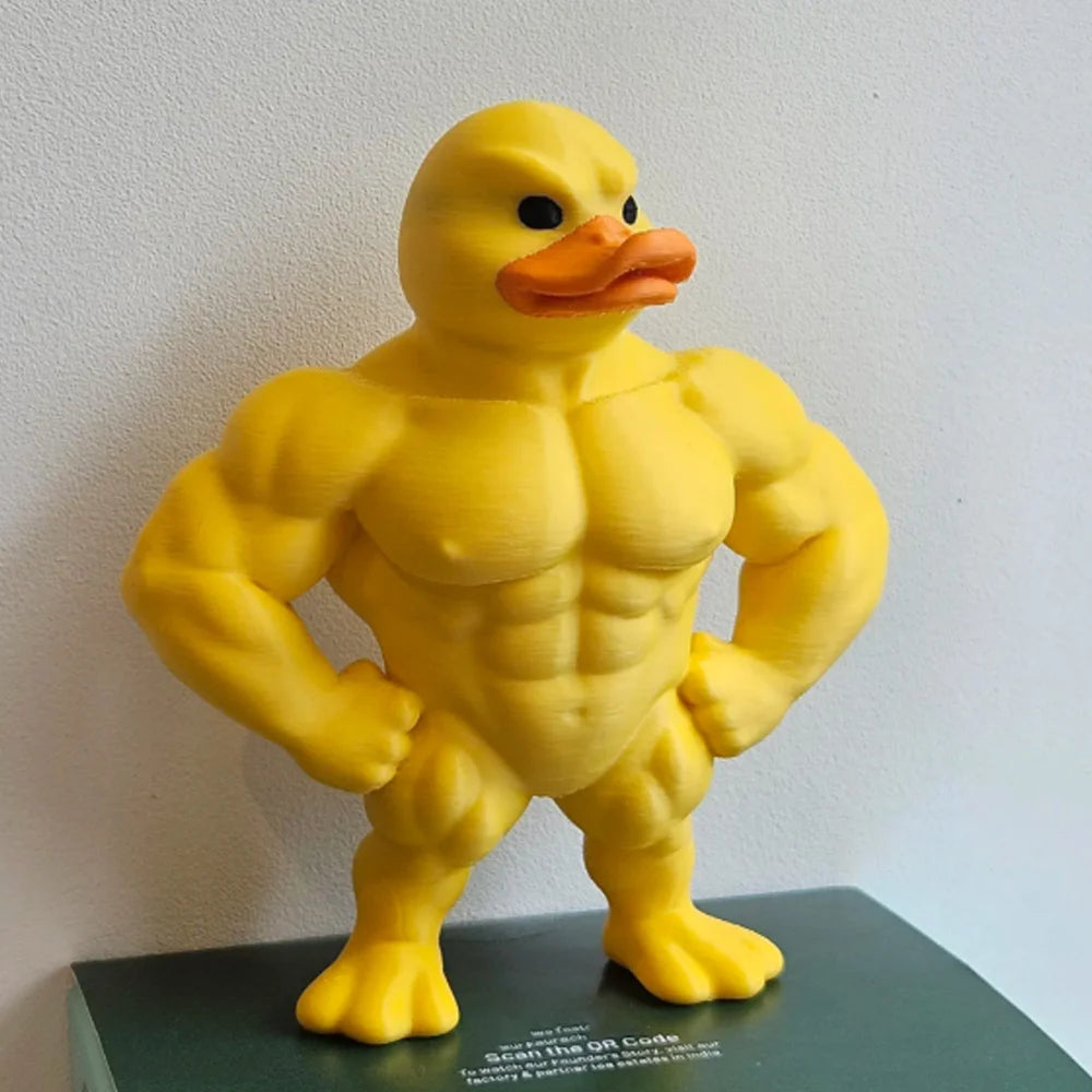 Statue de canard musclé (1 pièce) - Décoration de bureau 3D, figurine fantaisiste et mignonne pour étagère, décoration multifonctionnelle d'intérieur/extérieur