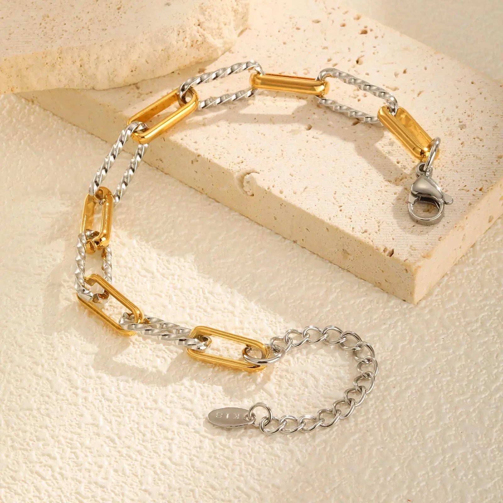 Vnox Shiny Paperclip Bracelet For Women,Stainless Steel Waterproof Rectangle Colorful Chain Bracelets,Trendy Metal jewelry Gift