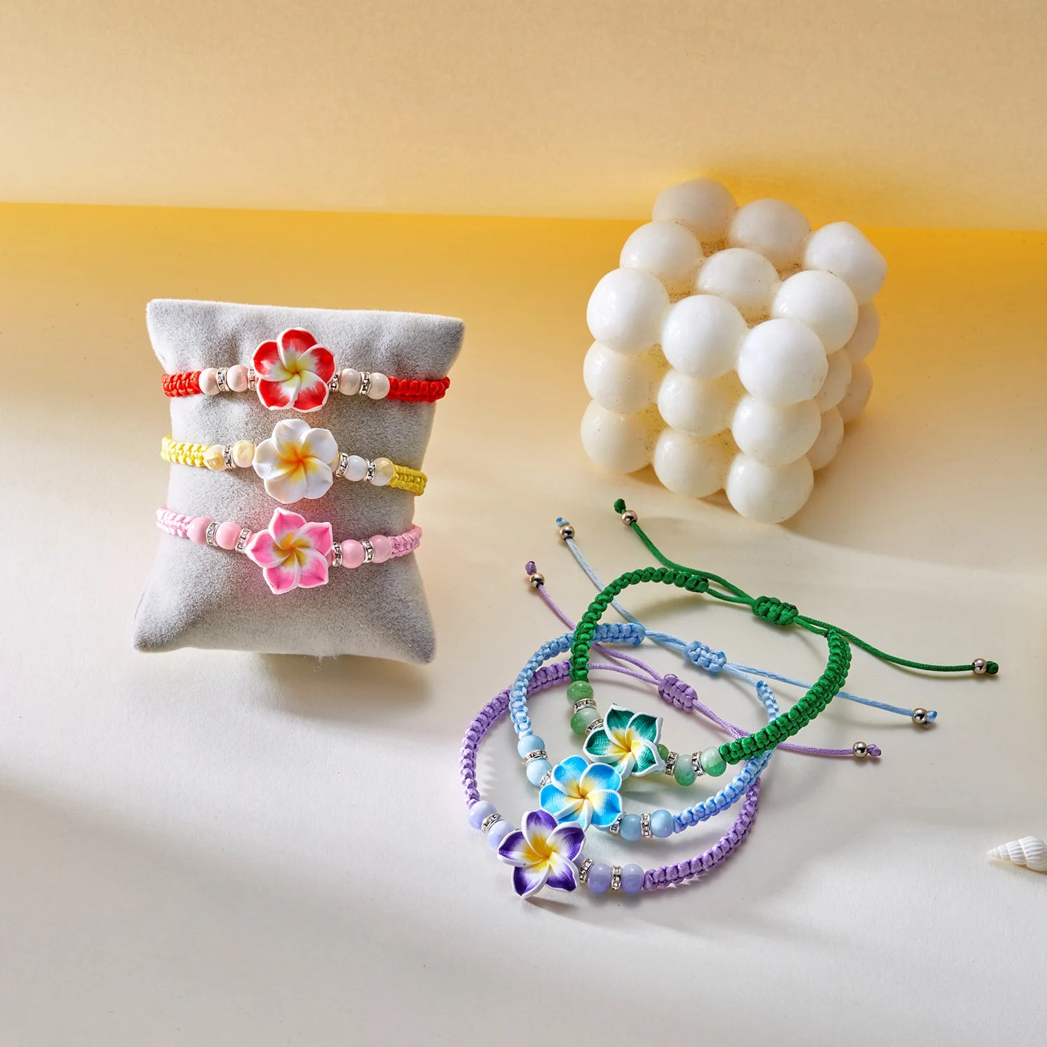 Bohemian Big Flower Charm Bracelets For Women Pink Red Blue Green Flowers Soft Clay Pottery Beaded Bangles Girls Party Jewelry