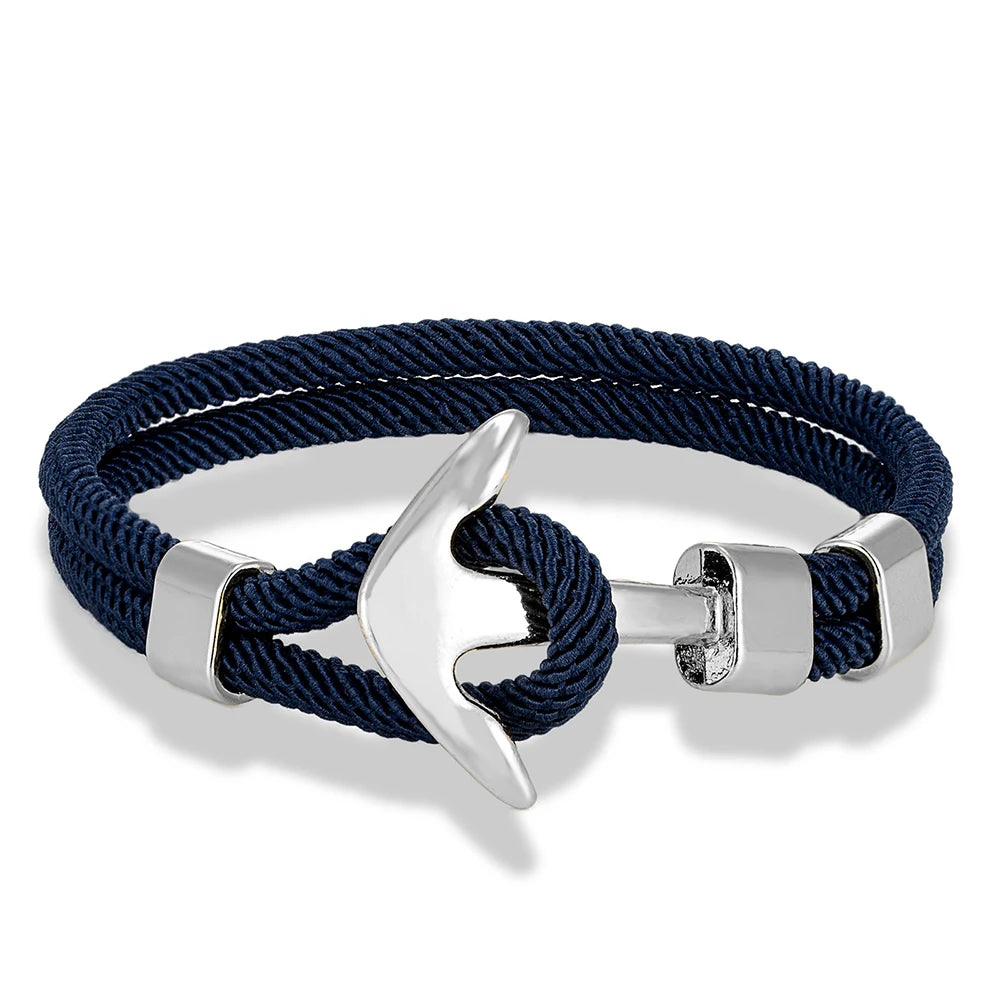 MKENDN Anker-Armbänder für Herren, doppelsträngig, nautisches Surfer-Armband, wasserdicht, Seil, silberfarben, Bootsschnalle