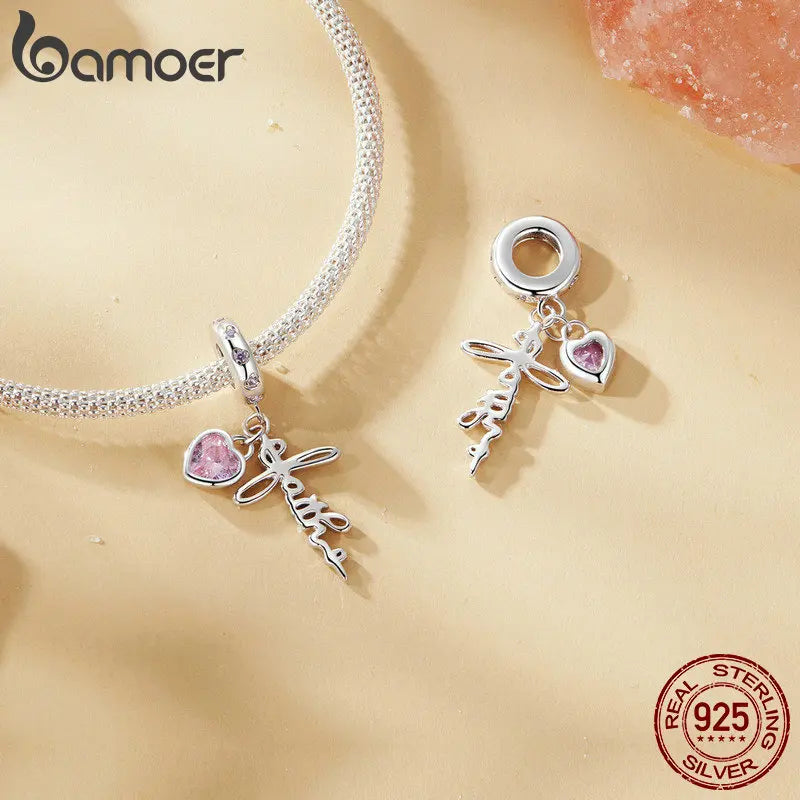 Faith Charm 925 Sterling Silver Cross Pendant Heart CZ Initial Pendant fit Charm Bracelet Christmas Jewelry Gifts - Madeinsea©