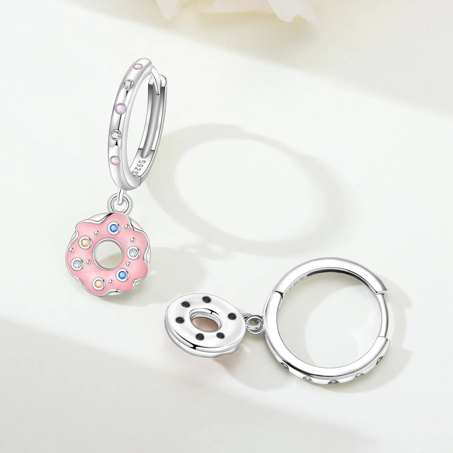 PANPOKI 925 Sterling Silver Pink Donut Delicacies Drop Earrings Women Earrings Charm Fashion Versatile Party Jewelry Gifts