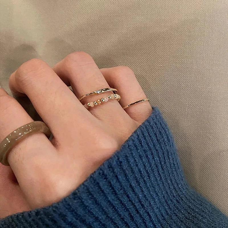 4Pcs Colorful Beads Resin Metal Irregular Lines Rings for Women Retro Geometric Acrylic Bead Knuckle Joint Ring Set Jewelry Gift