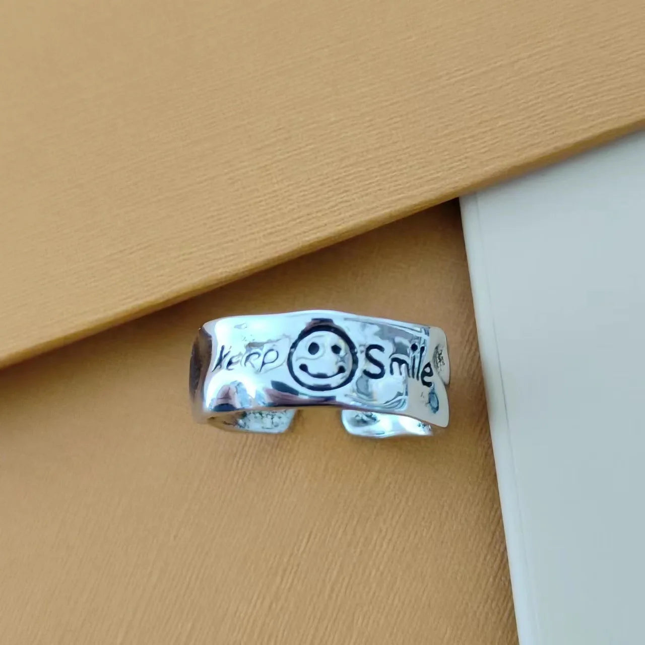 Retro Keep Smiling Irregular Ring For Women Punk Gothic Rock Hiphop Open Ring Handmade Designer Jewelry Unisex Accessories Gift