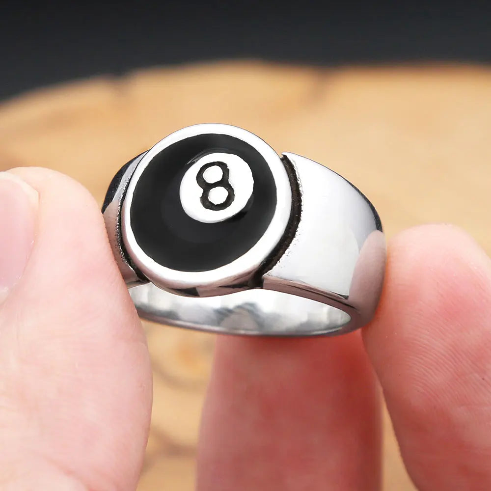 Punk Vintage Number Black 8 Eight Pool Billiard Ball Gear Rings For Men Women Stainless Steel Hip Hop Party Jewelry Dropshipping