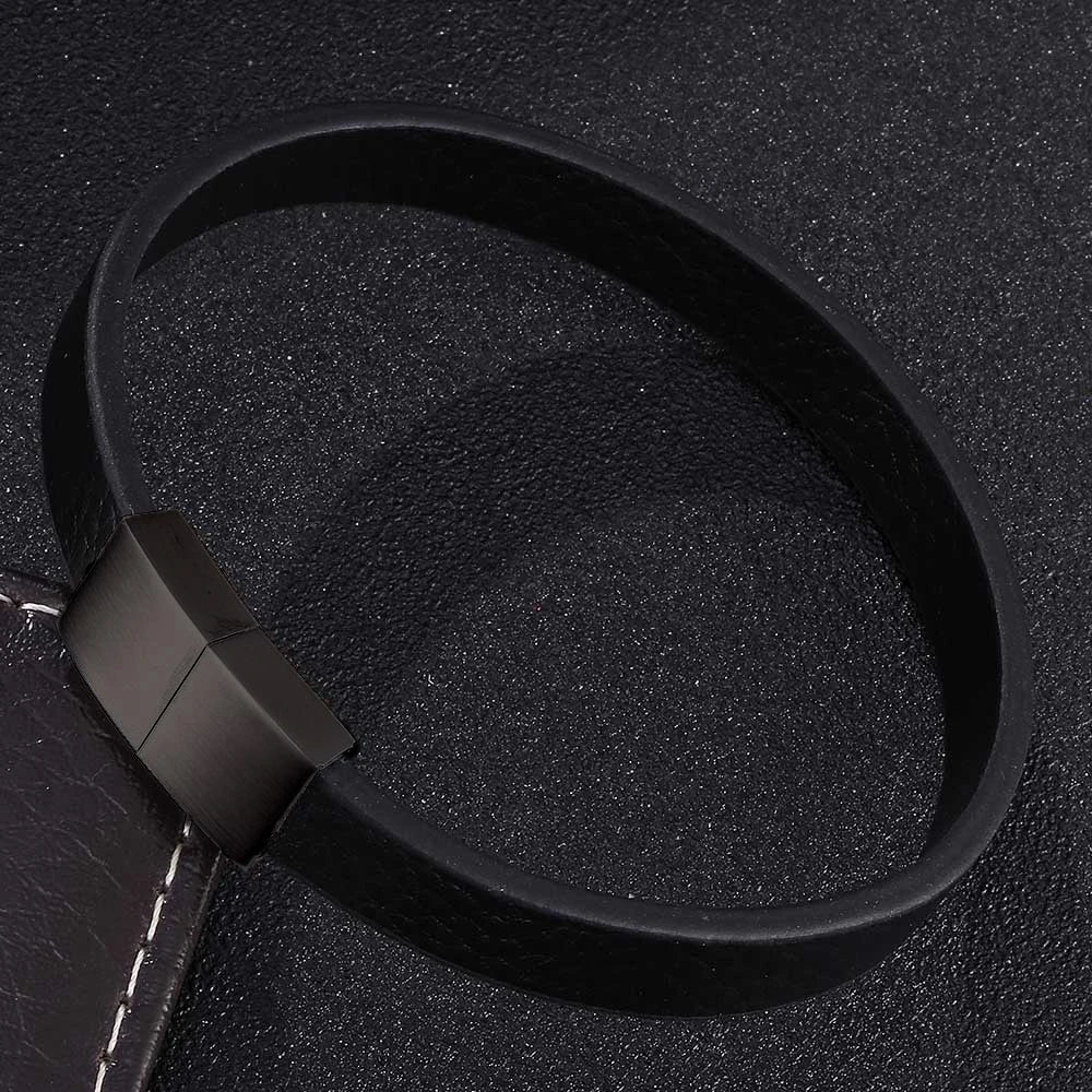 MKENDN 10mm Wide Black Genuine Leather Cuff Bracelet For Hand Wrist Wristband Men Woman Punk Bangle Couple Jewelry Gift