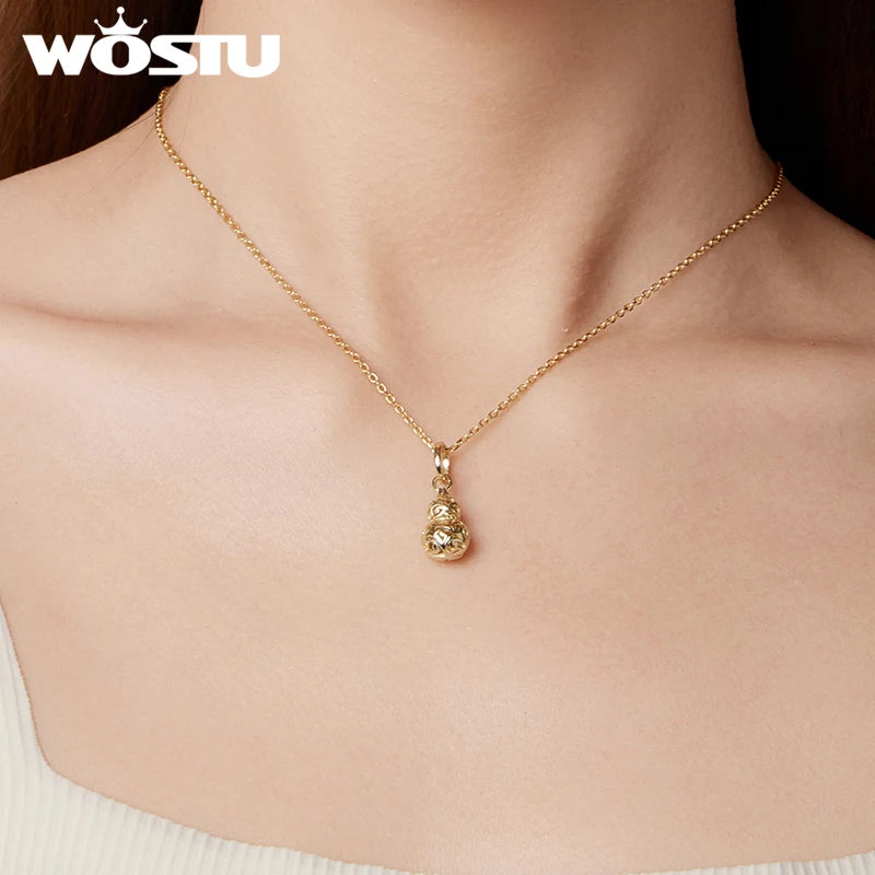 WOSTU 925 Sterling Silver Hollow Pattern Style Gourd Pendant For Women DIY Gift Original Charm beads Fit Bracelet Necklace