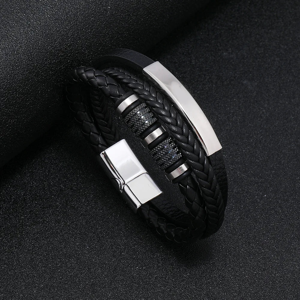 Trendy Leather Bracelets Men Stainless Steel Multilayer Braided Rope Bracelets For Male Bracelets Jewelry Pulsera Hombre