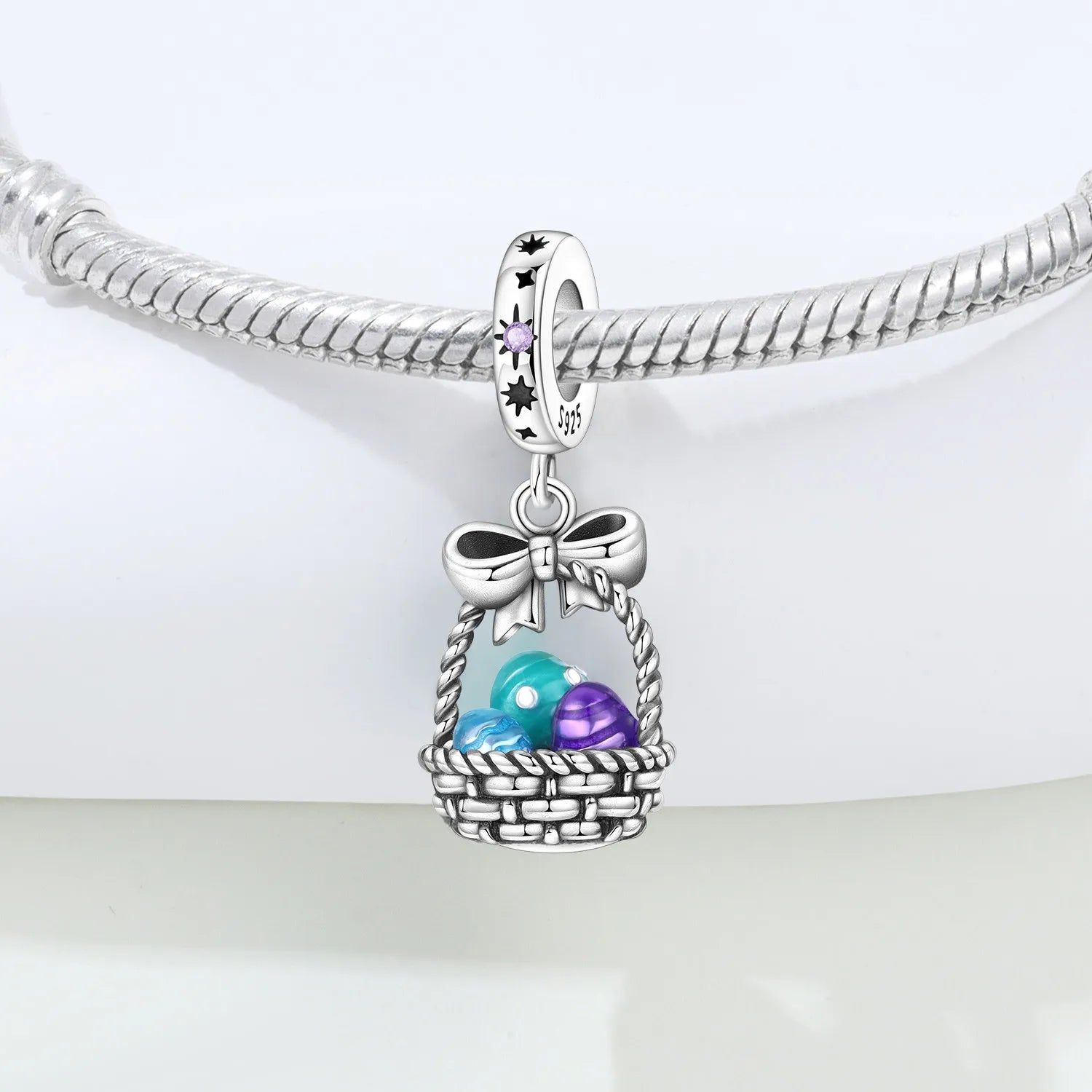 PANPOKI 925 Sterling Silver Easter Egg Basket Pendant Beads Original Pendants Bracelet Charm Jewelry Party DIY Trendy Gifts