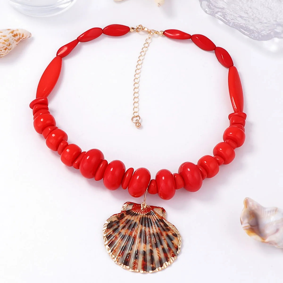 Fashion Ocean Leisure Style Bead Alloy Leopard Print Shell Pendant Necklace