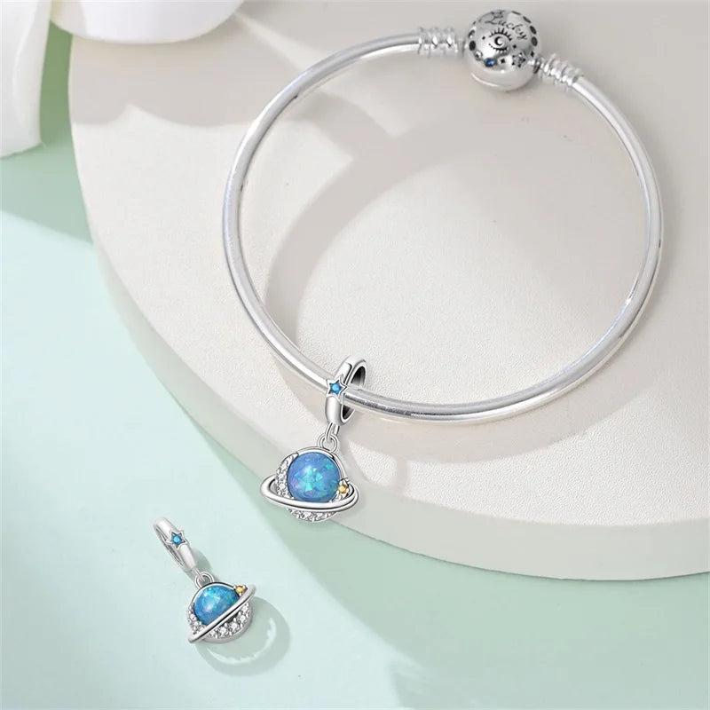 100% 925 Sterling Silver Glowing Planet Zircon Flower Fairy Four Leaf Clover Charms Bead Fit Original Bracelets DIY Jewelry Gift