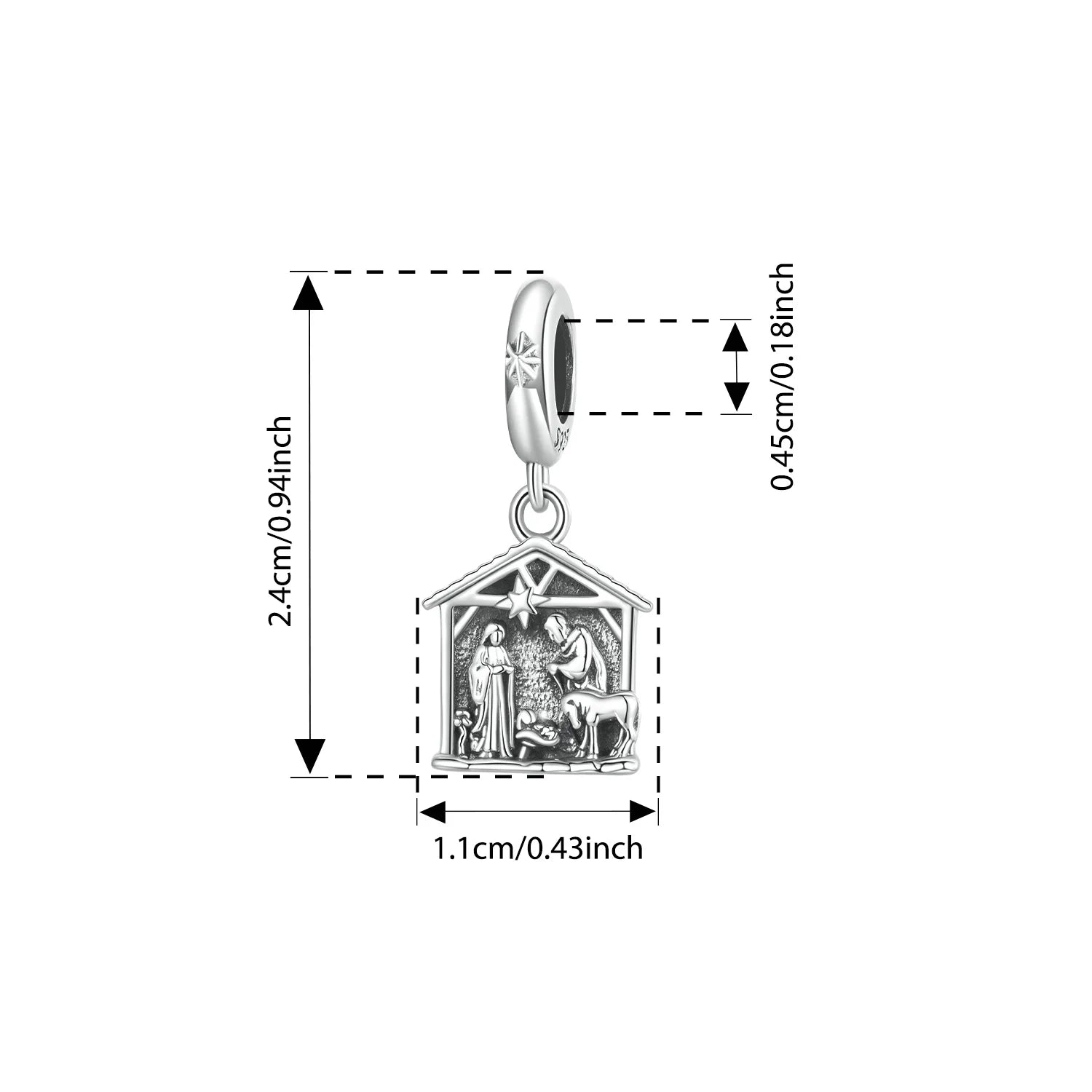 BISAER 925 Sterling Silver Cross Charms Beads Jesus Nativity Scene Pendant Faith Men Women DIY Bracelet & Necklace Fine Jewelry