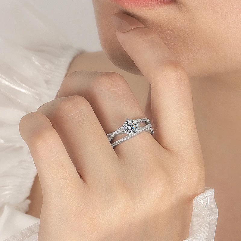 PERMANY 1CT Moissanite Ring for Women S925 Pure Silver Geometric Design Laboratory Diamond Fashion Wedding Jewelry