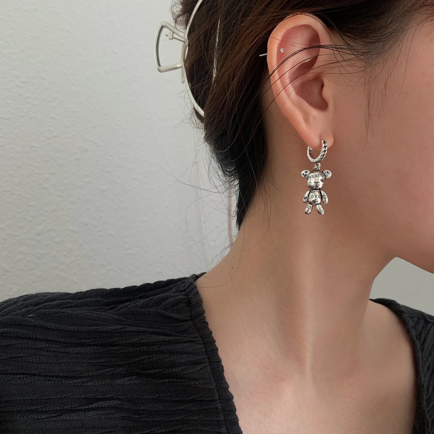 925 Sterling Silber Bär Herz Ohrringe Charm Frauen Trendy Edlen Schmuck Verhindern Allergie Party Zubehör Geschenke