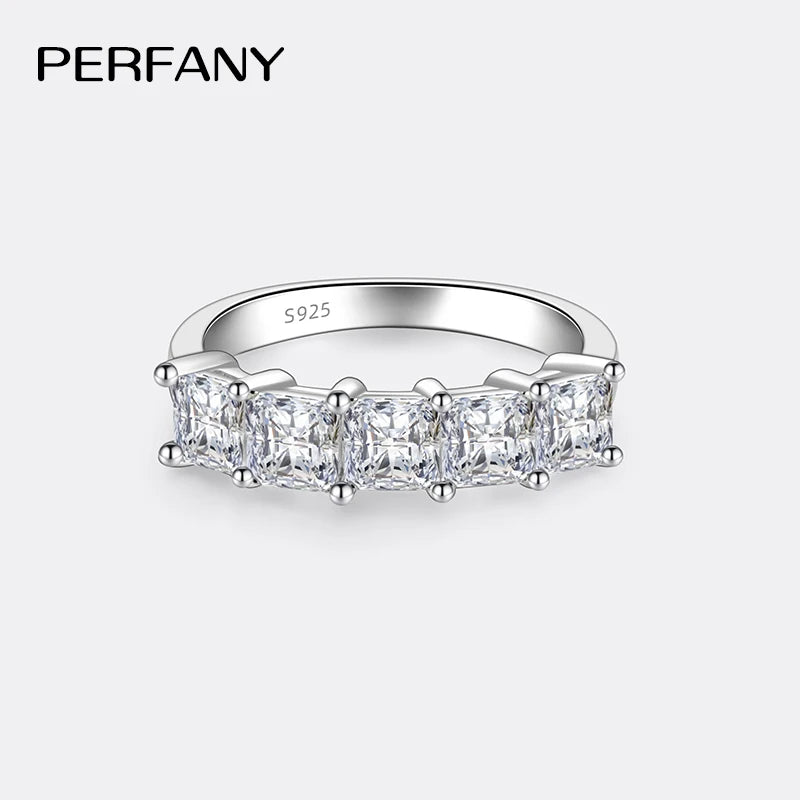 PERFANY 2CT Square Cut Moissanite Women's Ring S925 Pure Silver Sparkling Laboratory Diamond Wedding Fashion Jewelry