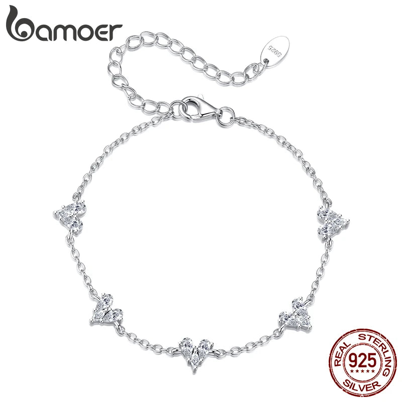 BAMOER Armband aus 925 Sterlingsilber mit kleinem Zirkonia-Herz, verstellbare Kette, leichtes, süßes Geschenk, edler Schmuck für Damen