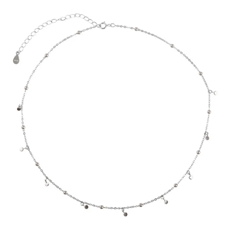 Real 925 Sterling Silver Geometric Round Choker Necklace For Fashion Women Minimalist Fine Jewelry Cute Accessories gift