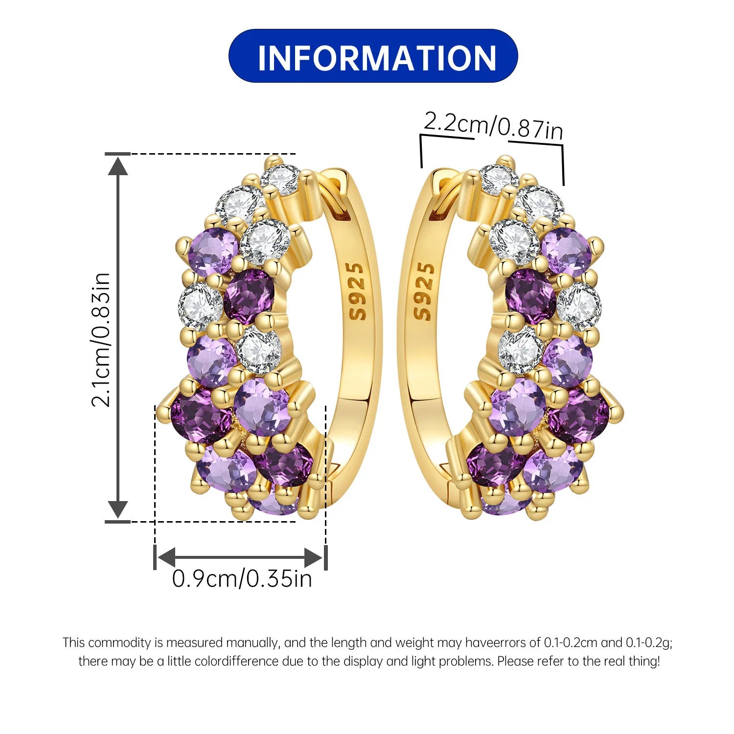 PANPOKI S925 Sterling Silver Purple Gradient Zircon Design Earrings Versatile Hoop Earrings For Women Jewelry Trendy Party Gift