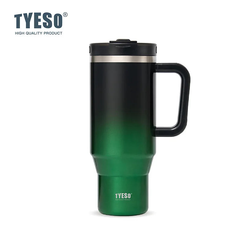 TYESO 40oz Car Coffee Thermos Cup With Handle and Straw Gradient Color Stainless Steel Vacuum Insulated Travel Mug Thermal Cup