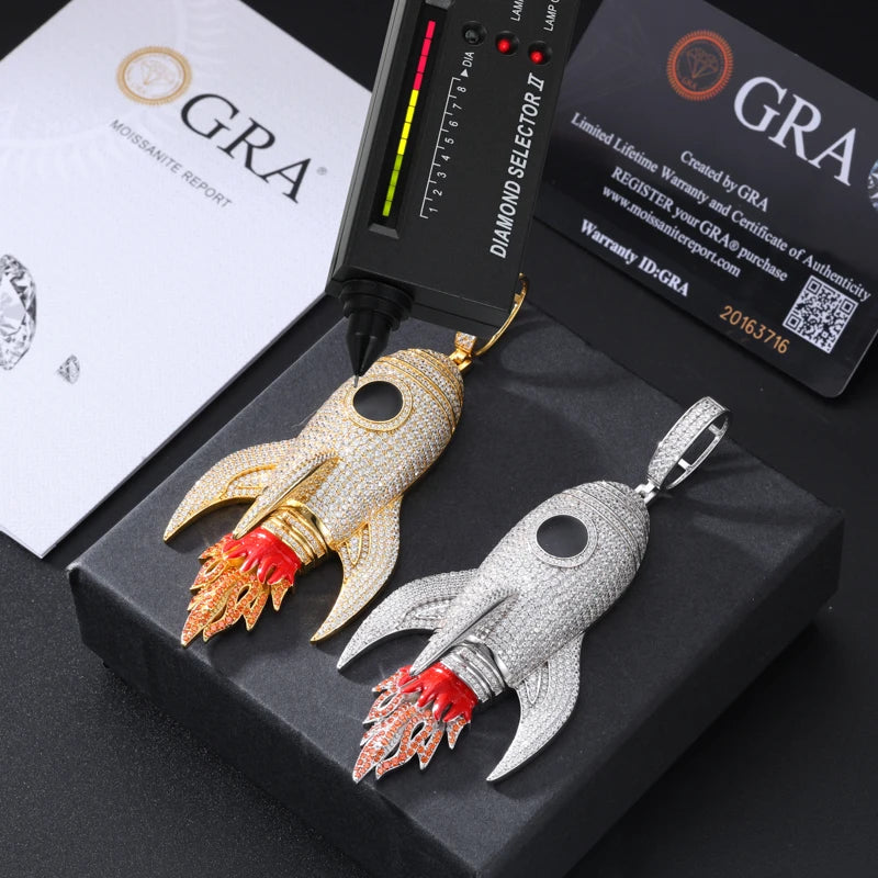 TUHE Unisex Custom Round Rocket Pendants Necklaces Ice Out Moissanite 925 silver Pendants For Men Hip Hop Jewelry Gift
