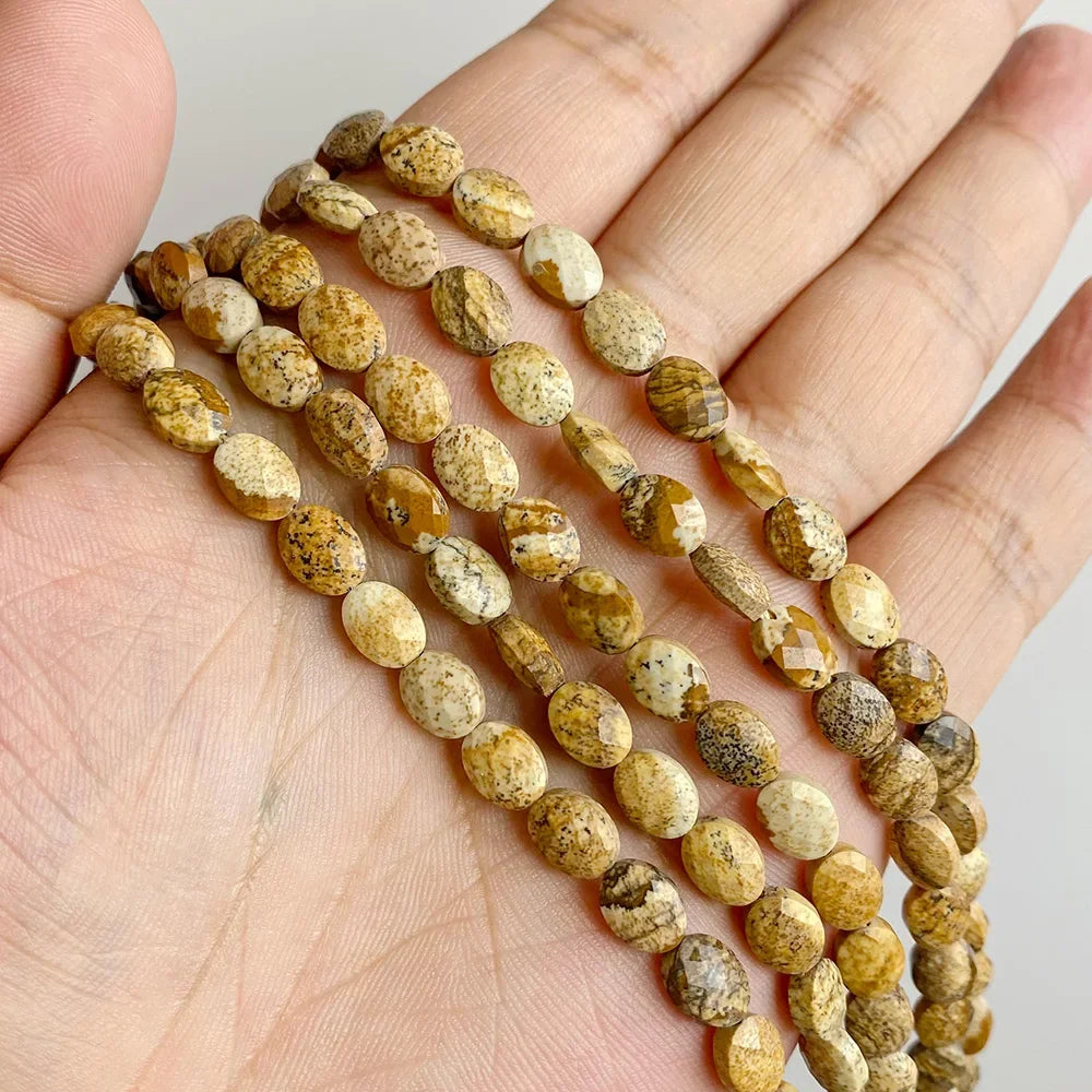 Fashion Natural Oval Shape Stone Bead Faceted Jades Tiger Eye Jaspers Loose Spacer Beads DIY Necklace Bracelet Earrings 6x8mm