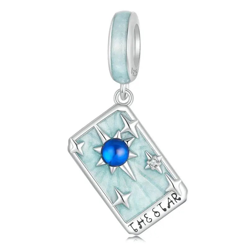 WOSTU 925 Sterling Silver Colorful Tarot Cards Charm Pendent Magic Star Moon Sun Lover Bead Fit DIY Bracelet Necklace Women Gift
