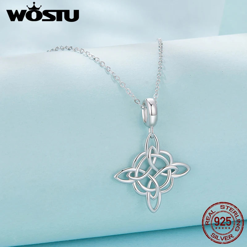 WOSTU 925 Sterling Silver Celtic Knot Necklace, Eternal Love Pendant Necklace Unisex Irish Jewelry for Valentine's Day/Christmas