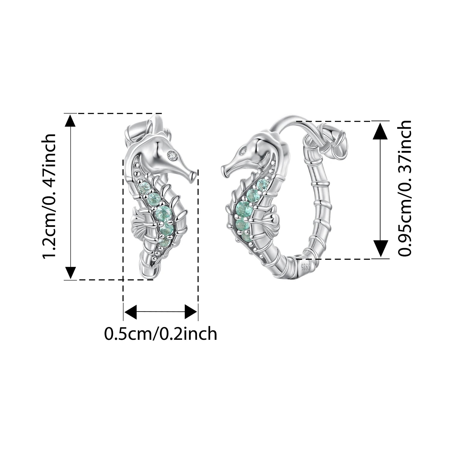 BISAER 925 Sterling Silver Seahorse Stud Earrings Starfish Turtle Fish Hoop Earrings for Party Unisex Fine Jewelry Holiday Gift