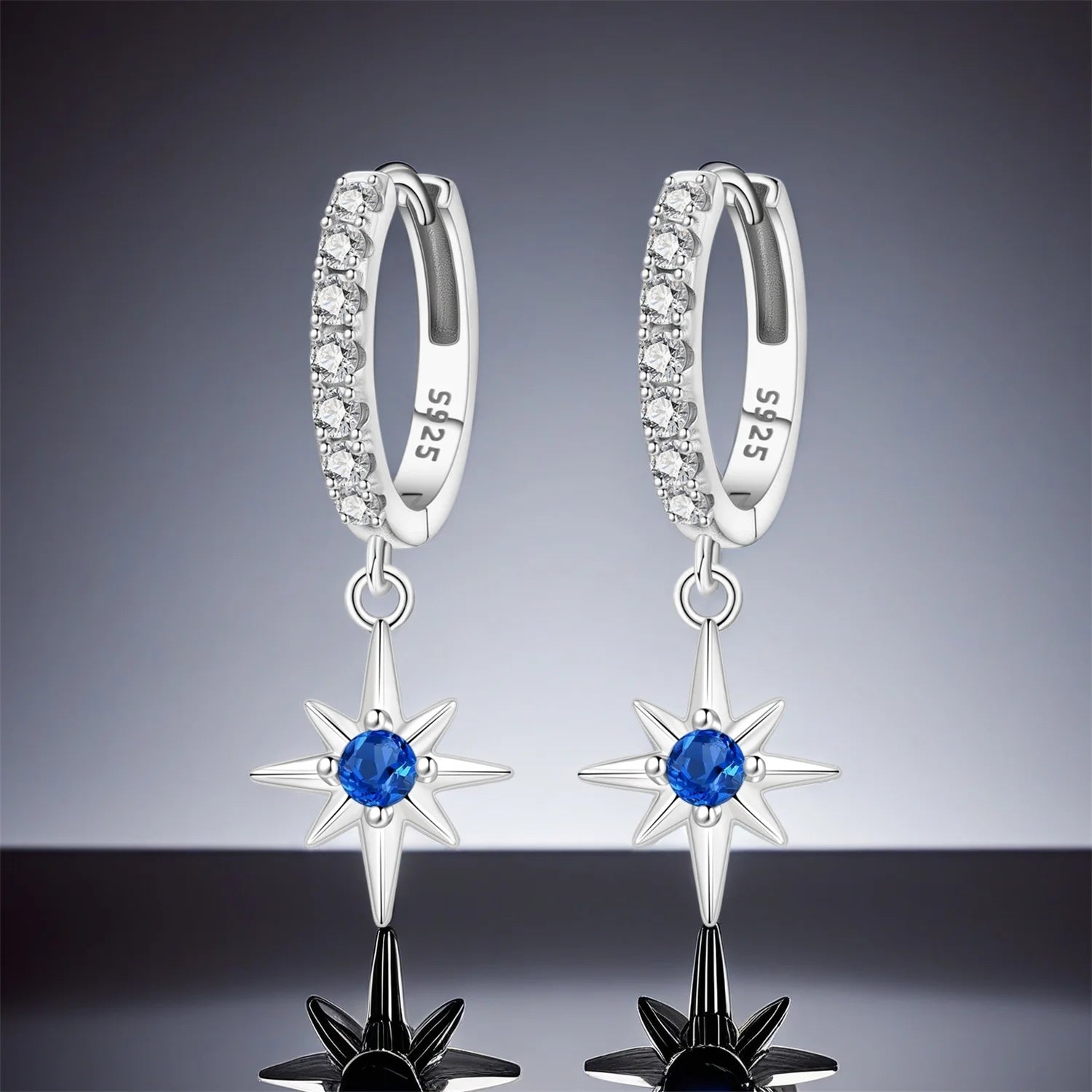 PANPOKI 925 Sterling Silver Simple Blue Zircon Star Drop Earrings Women Earrings Charm Fashion Versatile Party Jewelry Gifts