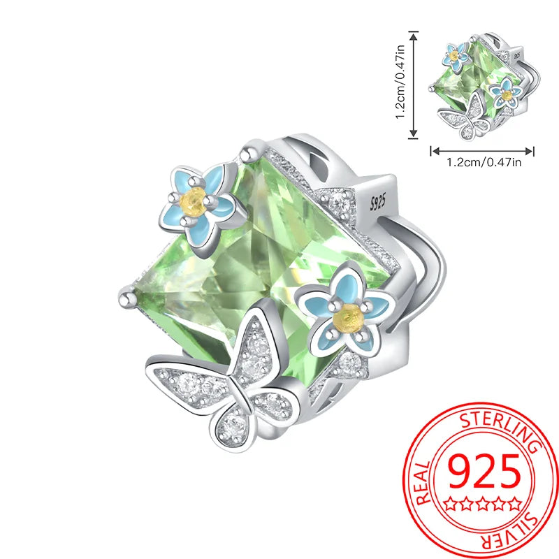 925 Sterling Silver Charm Green Monstera Leaves Charm Fit Bracelet Original Charm Bead for Women Jewelry DIY Making Fine Gift