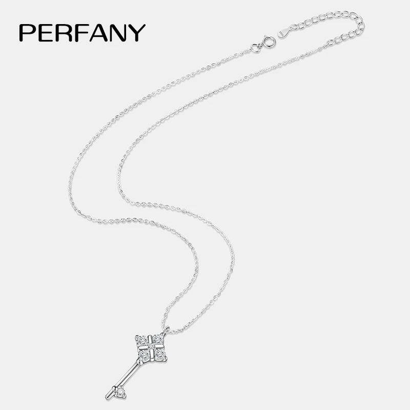 PERFANY All Moissanite Necklace for Women S925 Pure Silver Laboratory Diamond Key Pendant Luxury Fashion Jewelry Party Gift - Madeinsea©