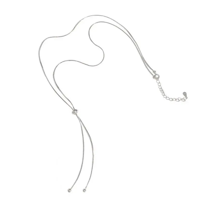 Real 925 Sterling Silver Choker Necklace Box Chain Beads Tassel Necklace For Women Wedding Party Jewelry DA2553
