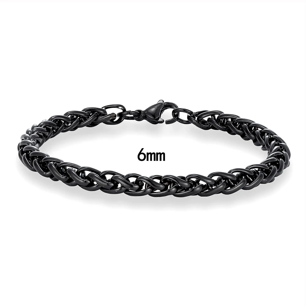 MKENDN Punk Rock Style Keel Chain Bracelet Thickness 2/3/4/5/6mm Hypoallergenic Four-Side Twist Chain For Men Women Fashion Gift