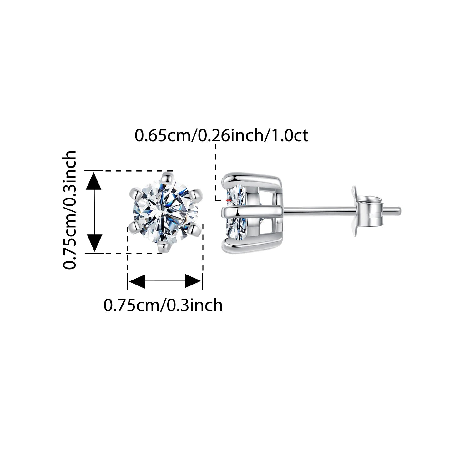 WOSTU Moissanite Wedding Stud Earrings For Women 925 Sterling Silver Sparkly Round Diamond Cut Ear Studs Pendients 0.2-2CT