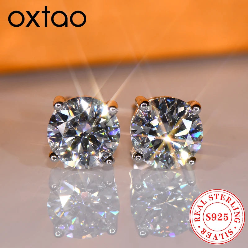 OXTAO GRA Certified D VVS1 Moissanite Stud Earrings Female Jewelry Sterling Silver S925 Piercing Earrings Wedding Jewelry Gift