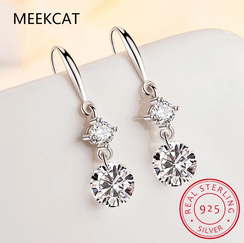 100% Real Silver 925 D Color 6.5mm Moissanite Diamond Hook Earrings Dangle Drop Earring for Women Wedding Jewelry Valentine Gift